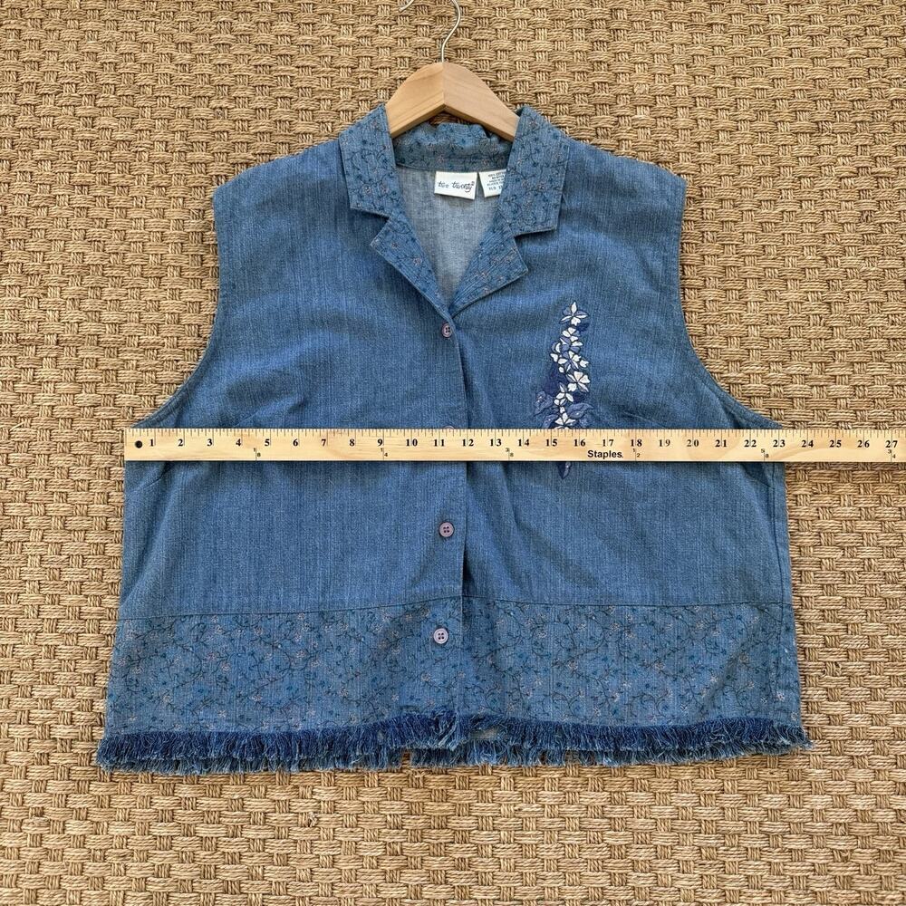 NWOT Vintage Two Twenty Denim Sleeveless Floral Fringe Button Top Women’s Sz XLG - Picture 8 of 10
